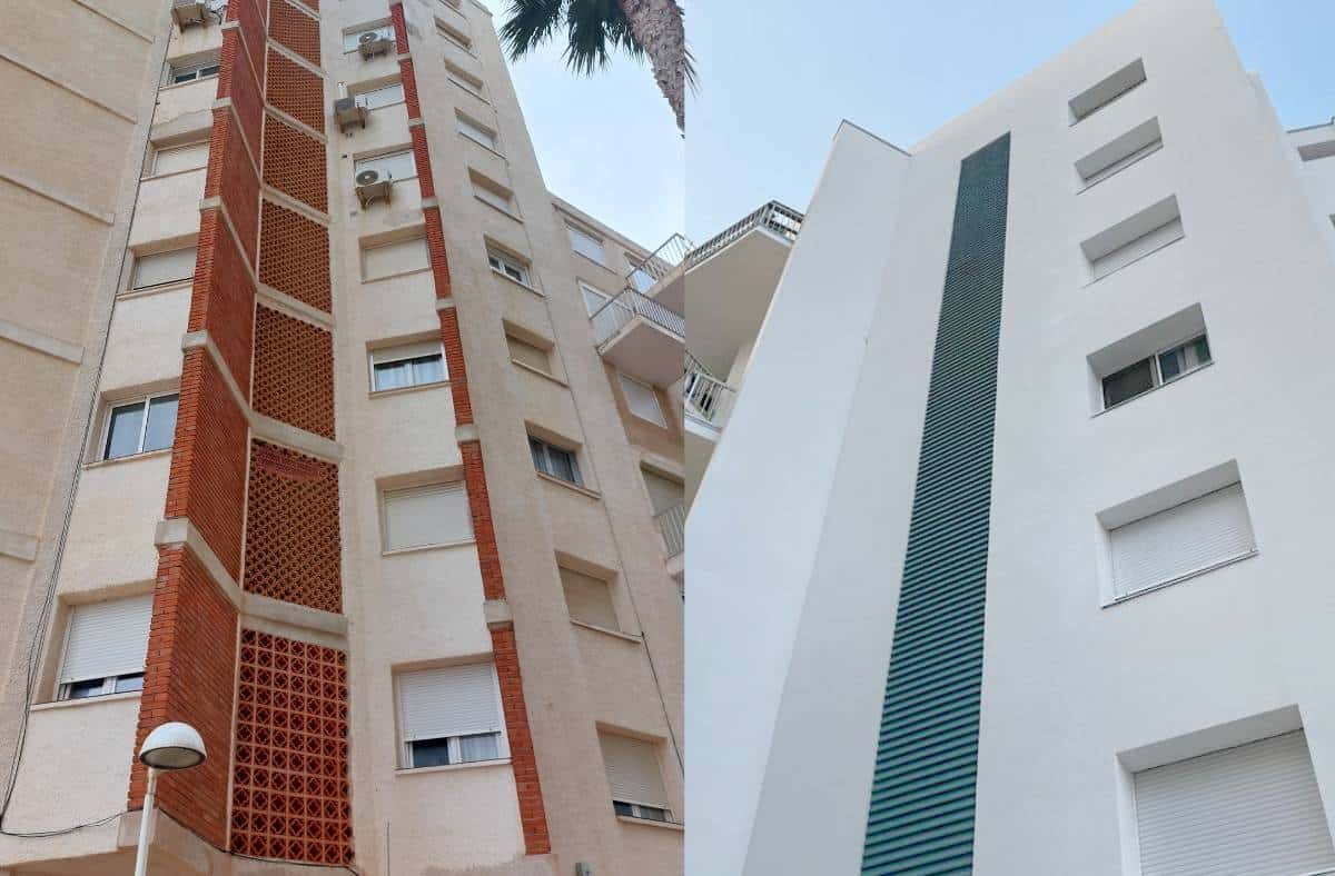 Fachada antes y después del aislamiento SATE